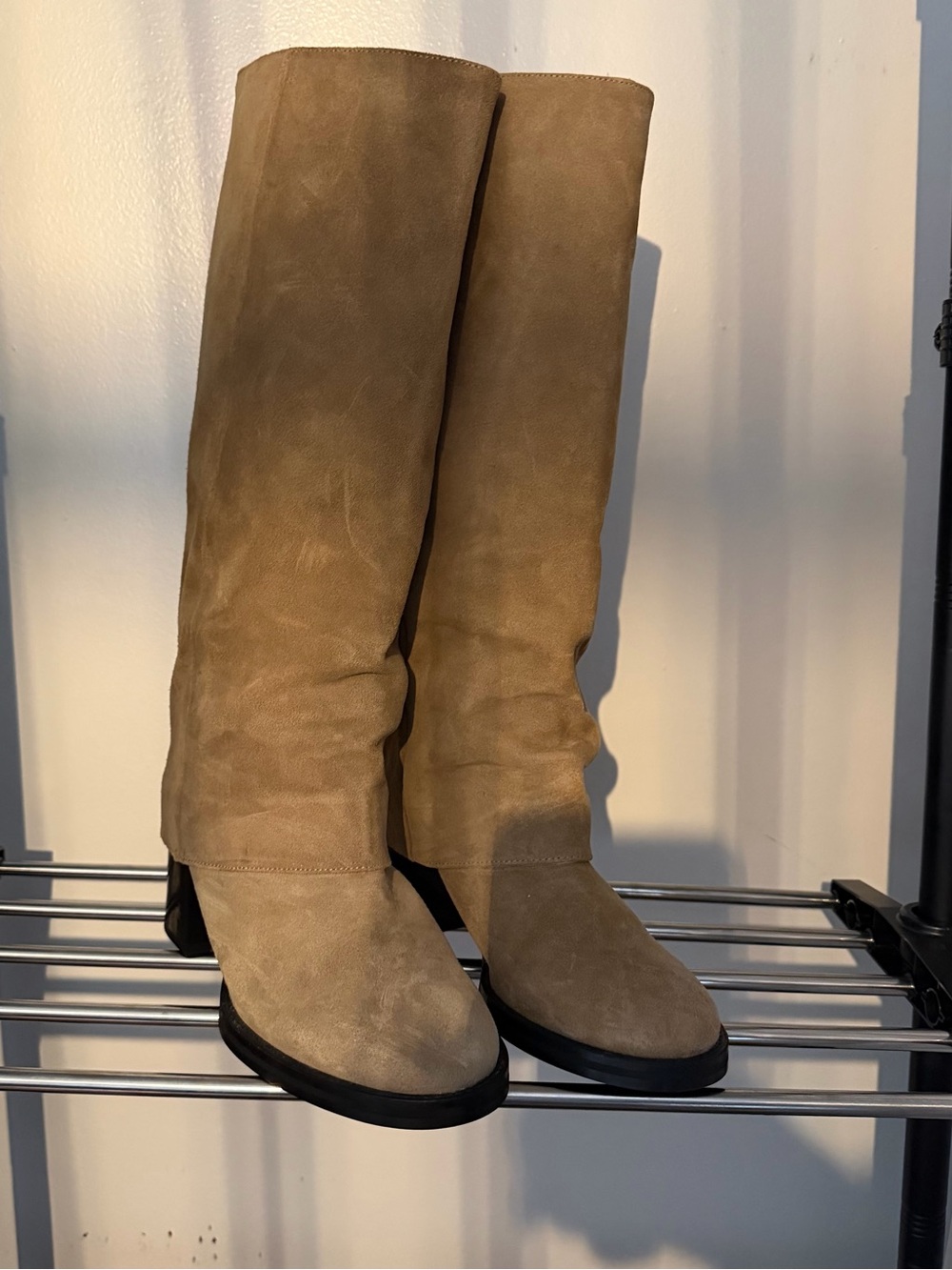 Zara Tall Suede Knee-High Boots in Light Brown